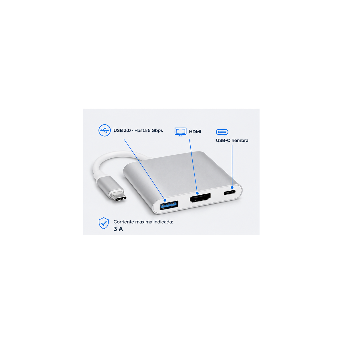 Adaptador 3 en 1 Tipo C, USB 3.0 y HDMI 4K para MacBook - Imagen 4